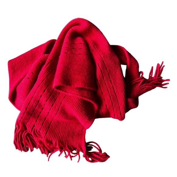 ECHO SOFT Cherry Red Scarf with Fringe & Eyelets - Picture 5 of 7